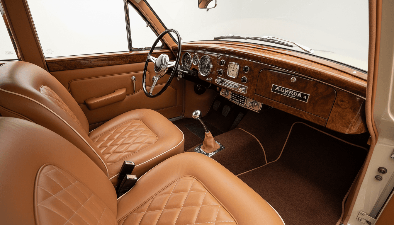 Completed automotive interior restoration showing refined leather work