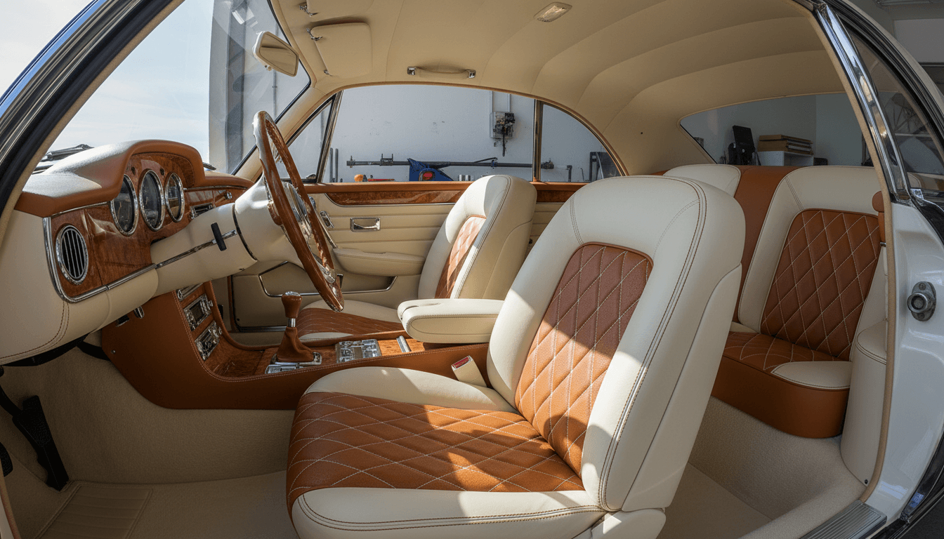 Completed automotive upholstery restoration project showcasing premium craftsmanship