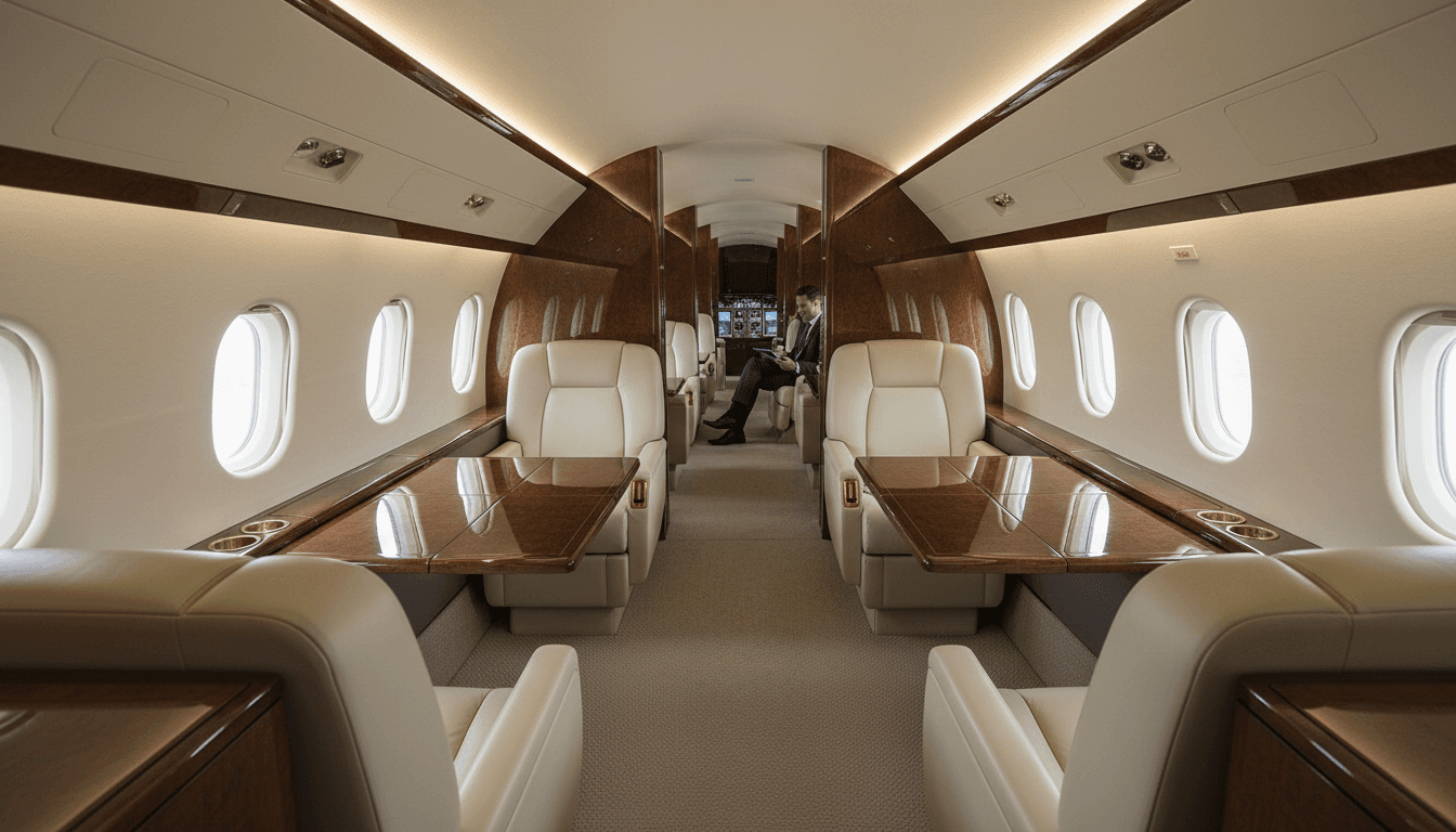 Aircraft cabin with restored leather seating and premium upholstery